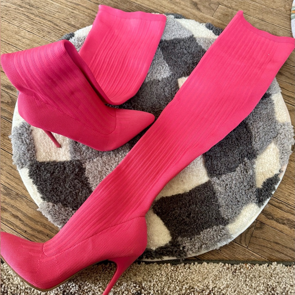 Fashion Nova Need More Attention Hot Pink Over-the-Knee Knit Stiletto Boots